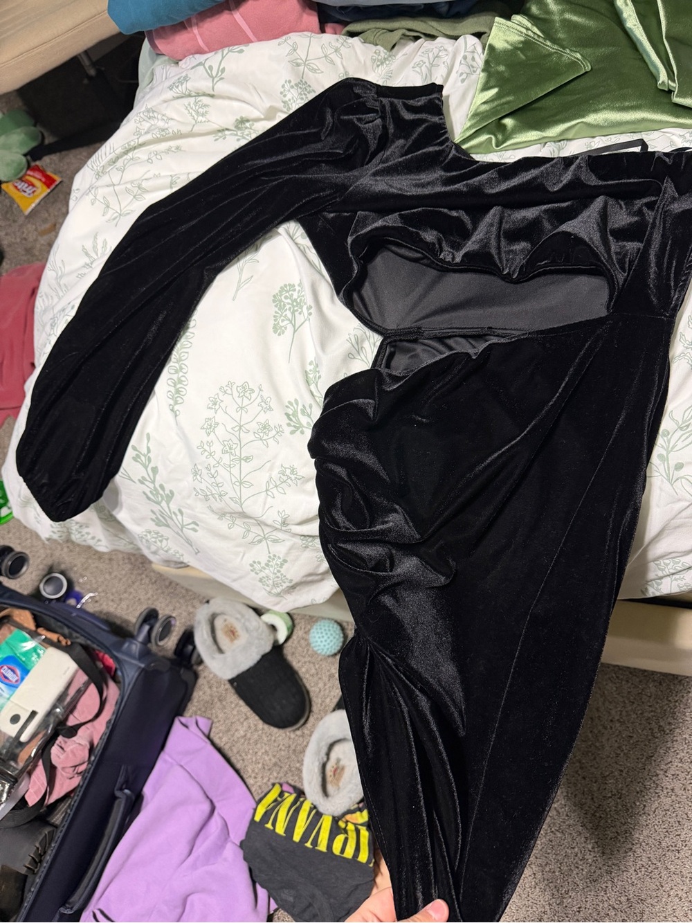 Black Velvet Long-Sleeve Cutout dress